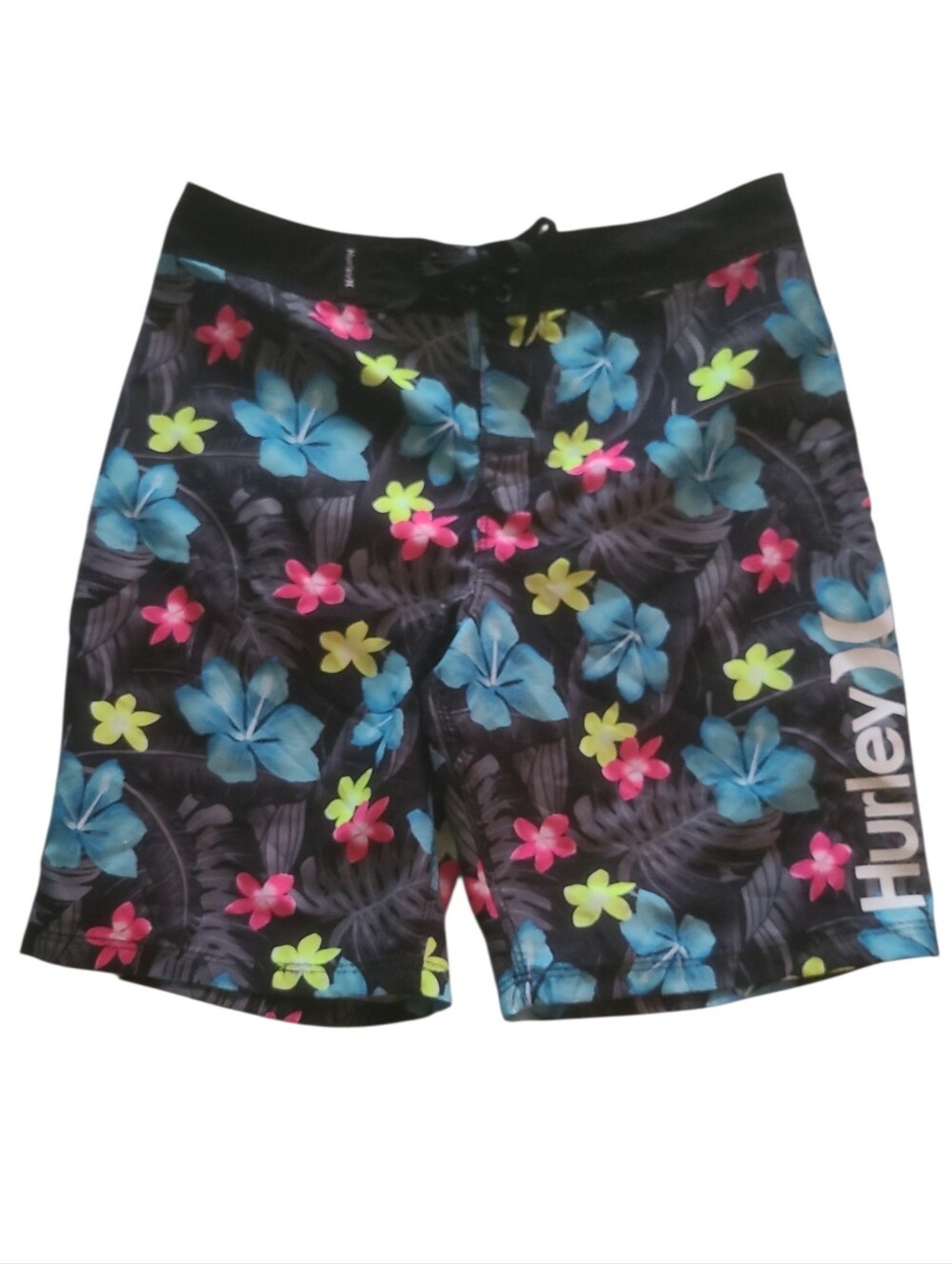 Hurley Boys Black Floral Boardshorts - Blue, Pink & Yellow Sz 10 / 25
